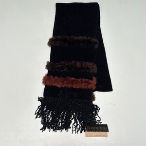 Black Chenille Scarf w/ Fur Details-NWT